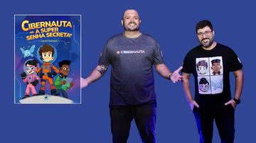 Capa do livro “O Cibernauta em a Super Senha Secreta” e seus autores, Eduardo Argollo e Daniel Meirelles