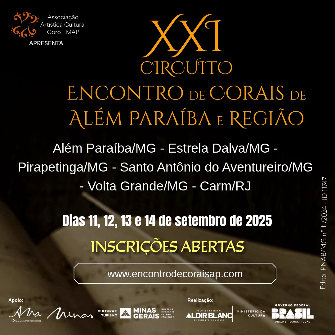 Inscrições abertas para o XXI Encontro de Corais da Zona da Mata Mineira - Divulgação